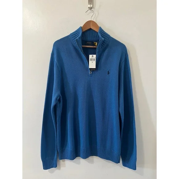 Polo Ralph Lauren Quarter Zip Sweater Pullover Knit Blue Menswear XL - Picture 2 of 11